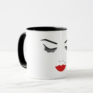 Caneca Maquiagem Facial Cílios e Lábios Vermelhos Salão