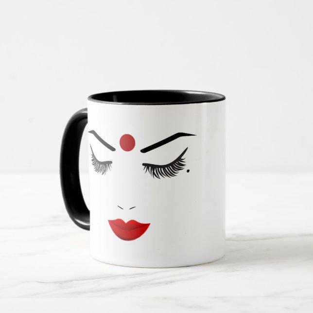 Caneca Maquiagem Hindu Dot Beleza Rosto Cílios & Lábios V (Frente Esquerda)