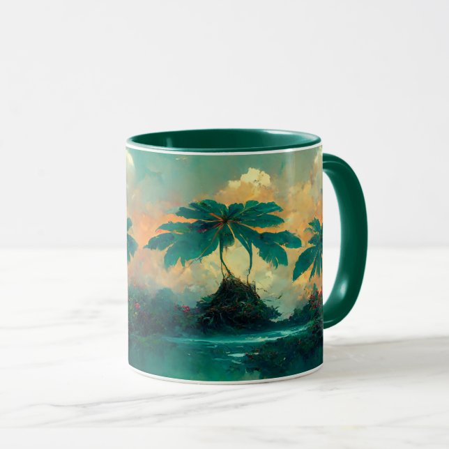 Caneca Mar de Fantasia Tropical e Palmeiras (Frente Esquerda)
