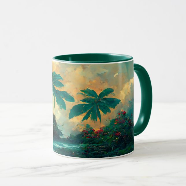 Caneca Mar de Fantasia Tropical e Palmeiras (Frente Esquerda)
