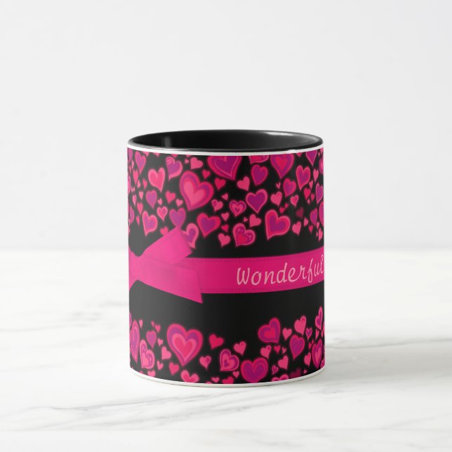 Caneca "Maravilhosa esposa x" corações cor-de-rosa-vermel (Centro)
