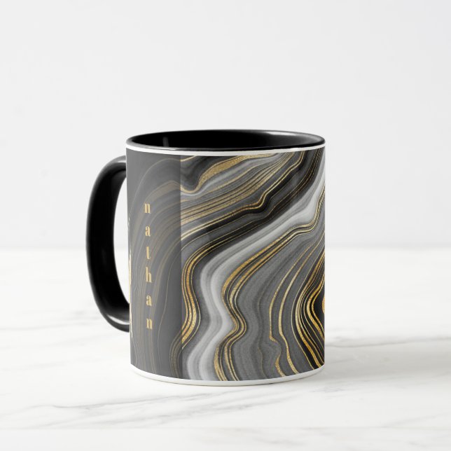 Caneca Marble Agate Black e Dourado Personalizado (Frente Esquerda)