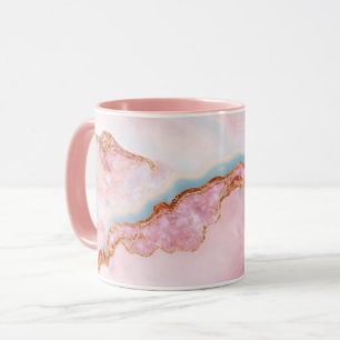 Caneca Marble Agate Trendy Blue Pink Coleção Dourada