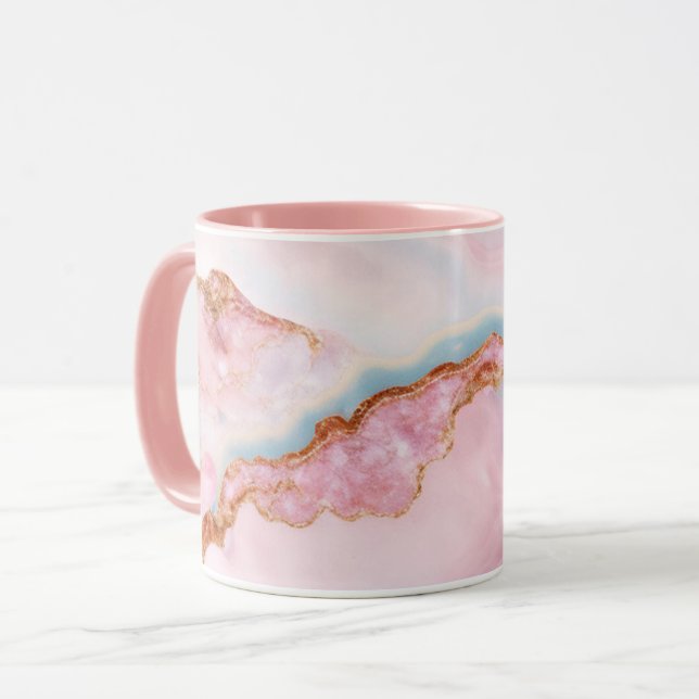 Caneca Marble Agate Trendy Blue Pink Coleção Dourada (Frente Esquerda)