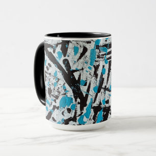 Caneca Marcas de pincel azul e preto Abstrato