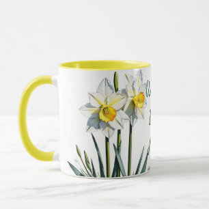 Caneca Março, Mês de Nascimento, Daffodils Flores. Dia da