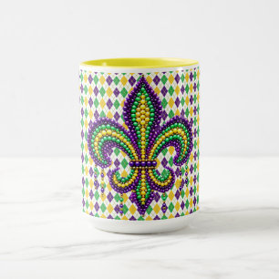 Caneca Mardi Gras fleur de lis, verde-púrpura