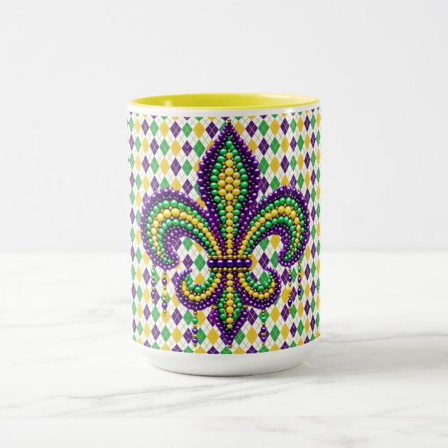 Caneca Mardi Gras fleur de lis, verde-púrpura (Centro)