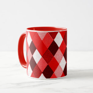 Caneca MARDI GRAS HARLEQUIN PATTERN Red Pink White Rhombi