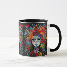 Caneca Mardi Gras Máscara Adicionar Nome Headdress Flor