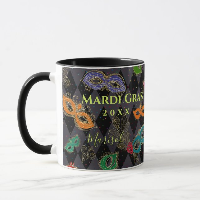 Caneca Mardi Gras Mascarada Máscara Nome Negro do Harlequ (Esquerda)