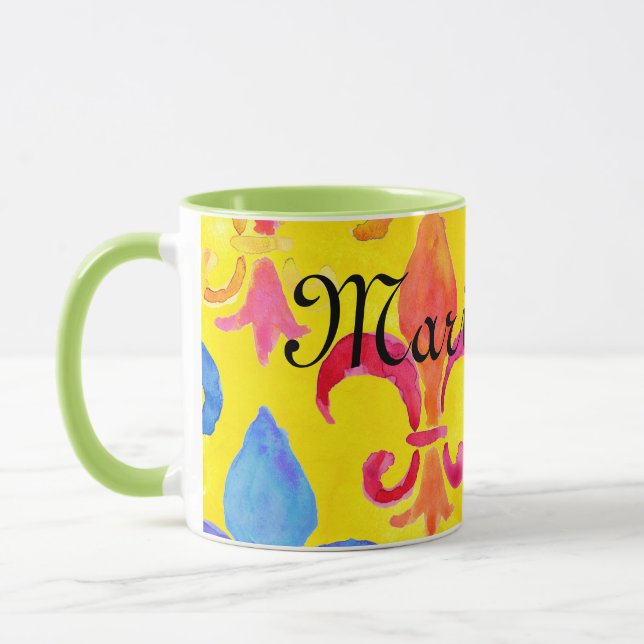 Caneca Mardi Gras Rainbow Fleur de lis Monograma (Esquerda)