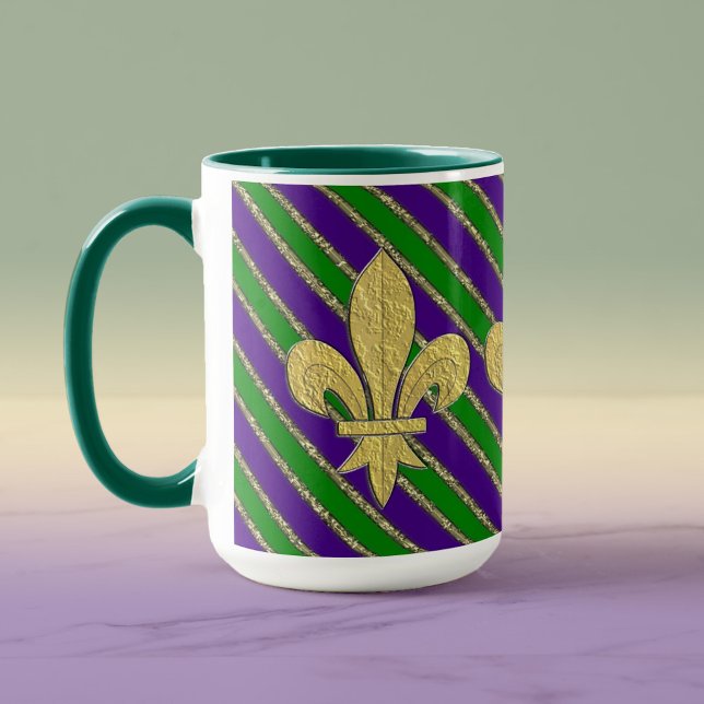Caneca Mardi Gras Stripes & Fleur de Lys (Criador carregado)