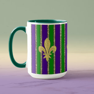 Caneca Mardi Gras - Stripes Verticais e Fleur de Lys