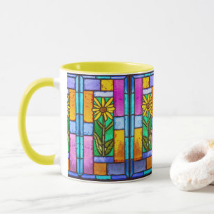 Caneca Margarida Amarela de Vidro Estreita