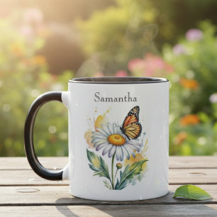 Caneca Margarida de Borboleta Aquarela Amarela