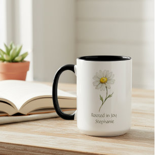 Caneca Margarida Flor de Nascimento de Abril Aquarela