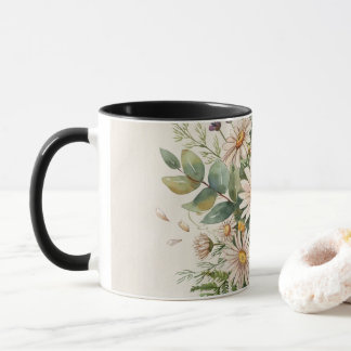 Caneca Margarida Flor Silvestre Aguarela Floral Botânica