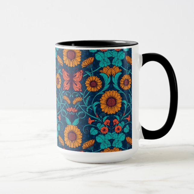 Caneca Margaridas Art Nouveau em azul e amarelo (Direita)