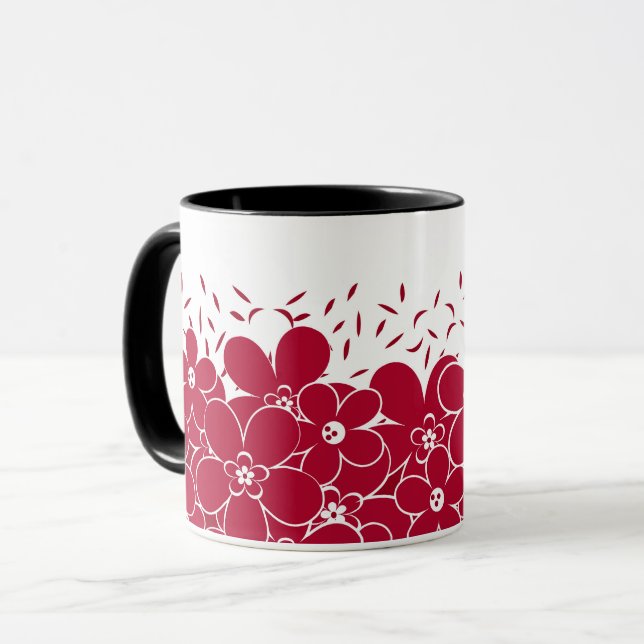 Caneca Margaridas de flores vermelhas em fundo branco (Frente Esquerda)