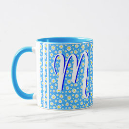 Caneca Margaridas Elegantes (Azul Claro) Monograma Floral