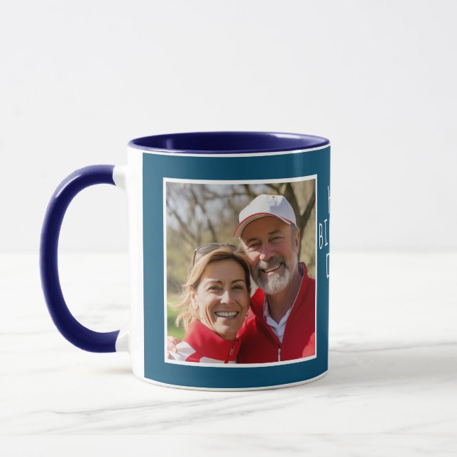 Caneca Marido Aniversário Duas Fotos e Texto Azul C116 (Esquerda)