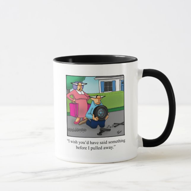 Caneca Marido Engraçado e Esposa "Pneu Flat" Humor Mug (Direita)