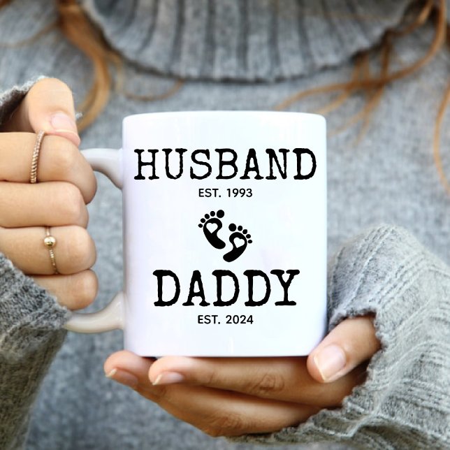 Caneca Marido para Pai Gravidez Revelem Café Trendível (Husband to Daddy Pregnancy Reveal Trendy Coffee Mug)