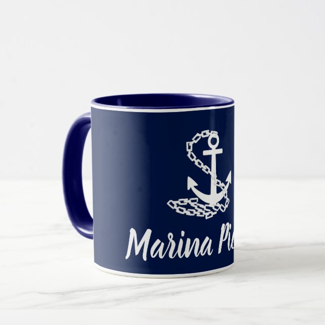 Caneca Marina Piccola - Estilo Marítimo Blue E White Mug (Frente Esquerda)