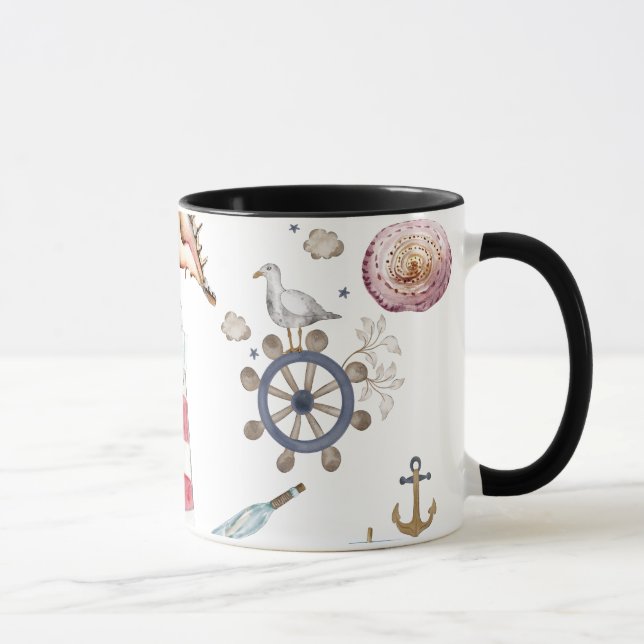 Caneca Marinheiro de Elementos Náuticos de Aquarela (Direita)