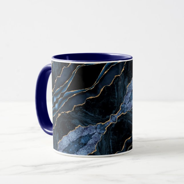 Caneca Marinho Azul, Dourado Café Mug (Frente Esquerda)