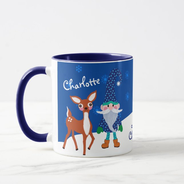 Caneca Marinho Azul e Gnomo Personalizado Natal (Esquerda)