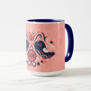 Caneca Marinho de Coral Azul Monogramas Folk Art Decor