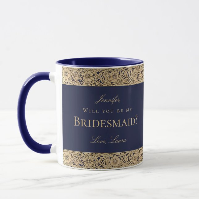 Caneca Marinho de Proposta de Bridesmaid Rosas Dourados d (Esquerda)