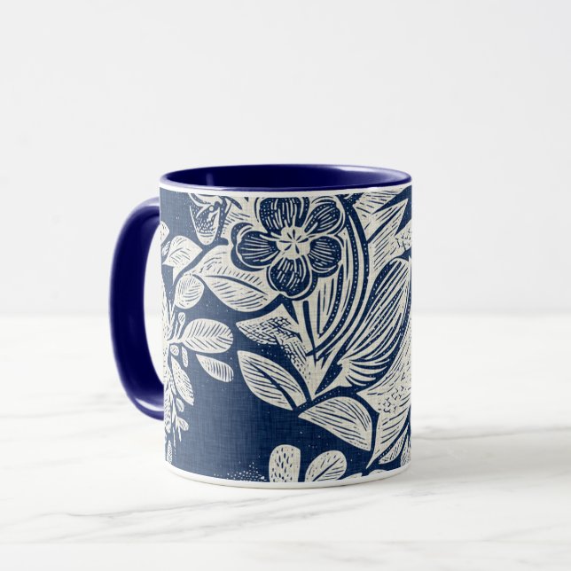 Caneca Marinho Masculino Efeito Azul Indigo Floral por to (Frente Esquerda)