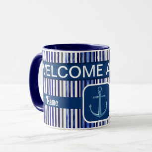 Caneca Marinho Moderno Summer Blue Boat Strips Coleção