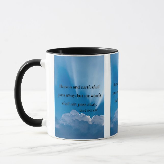 Caneca Mark 13:31 KJV - Escritura de Bíblia com dois tons (Esquerda)