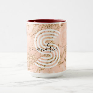 Caneca Mármaco com brilho Dourado rosa, nome do script Wh