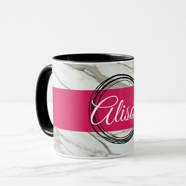 Caneca Mármore branco, mog de nome personalizado da Trend (Frente Esquerda)