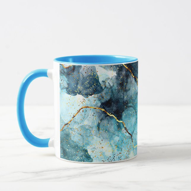 Caneca Mármore brilhante azul e dourado (Esquerda)