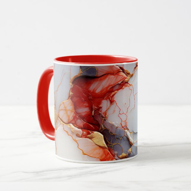 Caneca Mármore de Marfim com Veias Carmim e Douradas (Frente Esquerda)