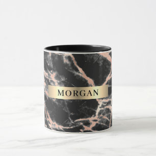 Caneca Mármore em Ouro Preto e Rosa, Nome na Pulseira de