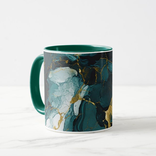 Caneca Mármore Esmeralda com Veias Douradas (Frente Esquerda)