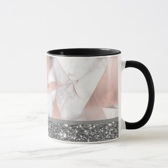 Caneca Mármore Geométrico Dourado Rosa Tendência (Direita)