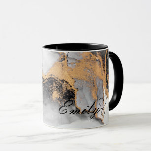 Caneca Mármore Preto e Dourado de Aquarela de Luxo Person