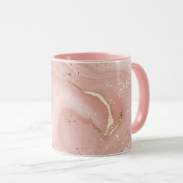 Caneca Mármore Rosa Bege com Glitter Dourado Padrão Abstr