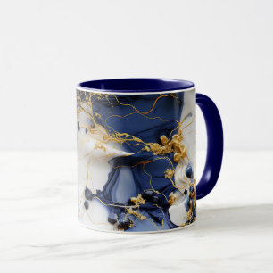 Caneca Mármore Safira da Meia-Noite com Fios de Ouro