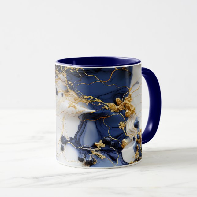 Caneca Mármore Safira da Meia-Noite com Fios de Ouro (Frente Esquerda)