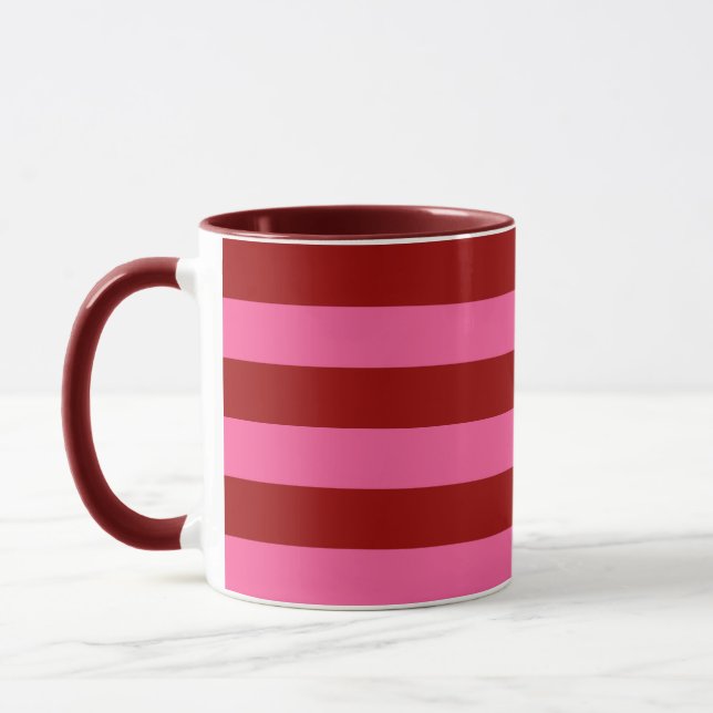 Caneca Maroon Red Pink Stripes Design (Esquerda)