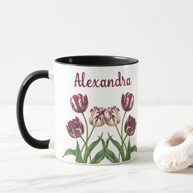 Caneca Maroon Tulips Com Nome Mug (Com Donut)